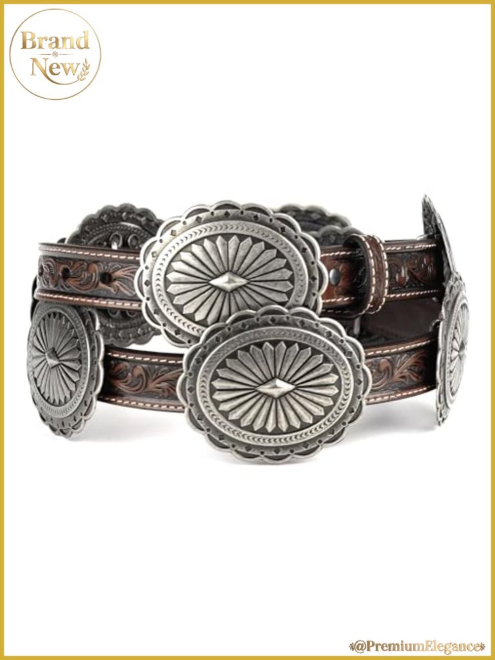 Women's Tooled Oval Concho Leather Belt